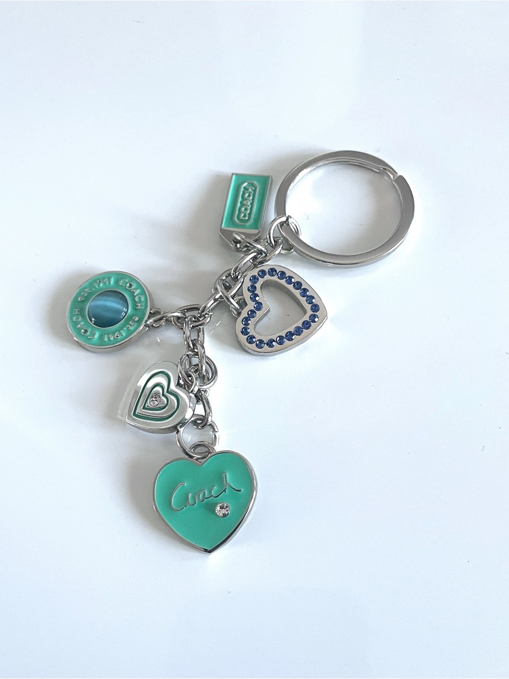 Coach Turquoise and Silver Heart Charm Key Ring